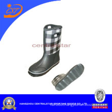 Fashion Unisex Black and White Neoprene Plaid Boots (RB003)